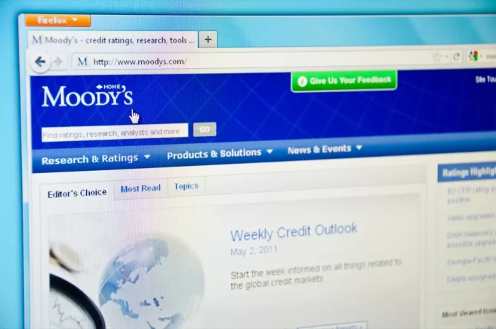 Screenshot of Moody's credit rating agency homepage